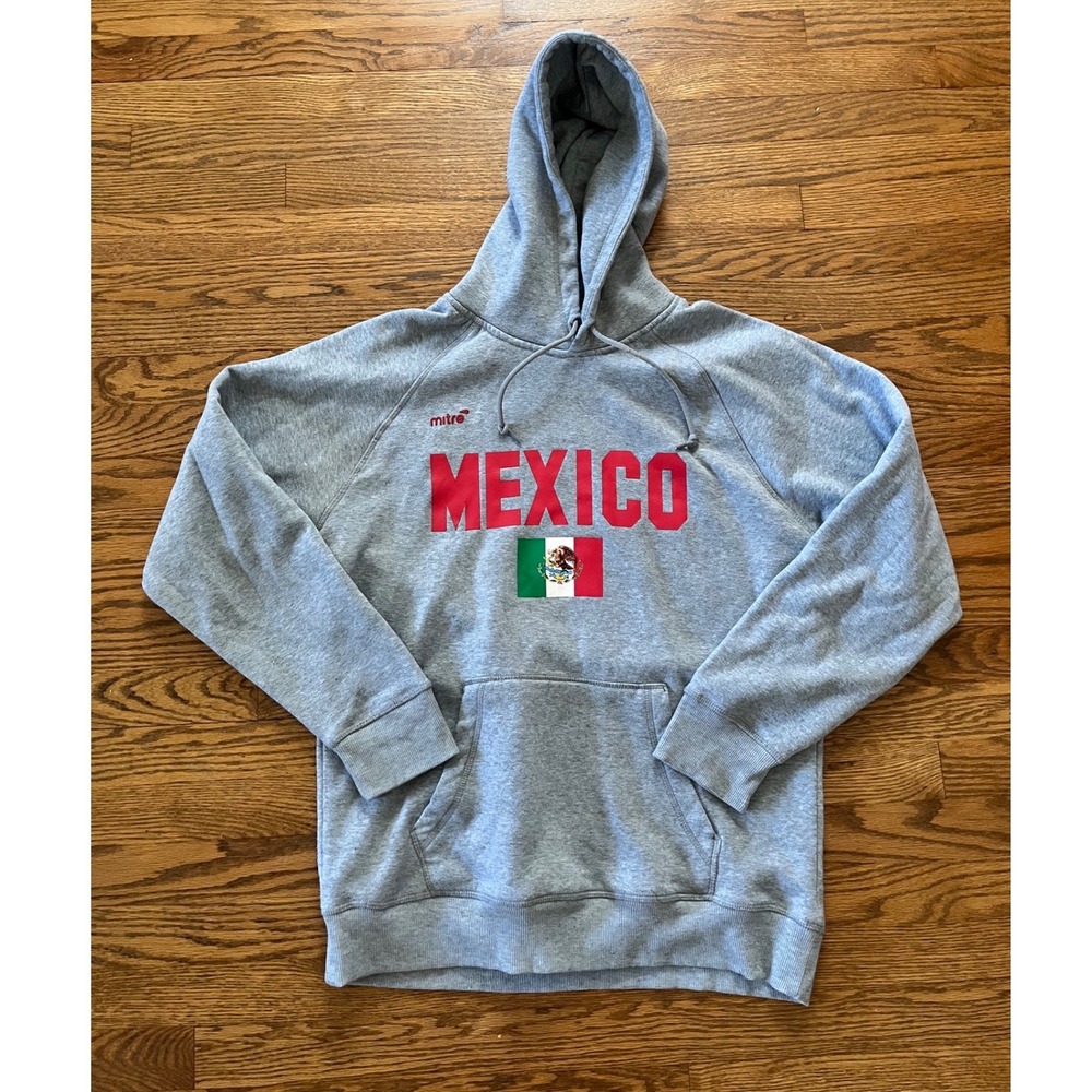 Mitre Proflow Mens Mexico Soccer Hoodie Gray Raglan Pullover Sweatshirt Medium